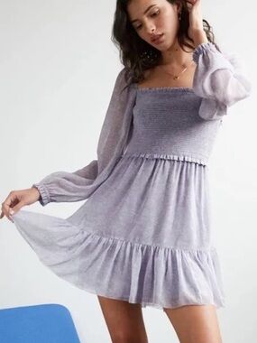 Aritzia Wilfred tempest Lavender lilac Smocked Square-Neck Mini Dress